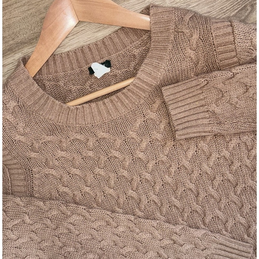 J.Crew Womens Honeycomb Cable Knit Wool Aangora Blend Crewneck Sweater Large